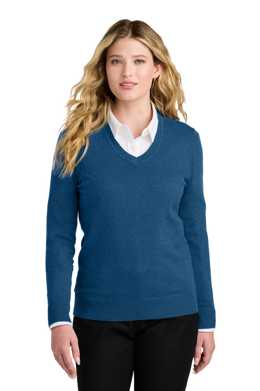 Front View of AegeanBlHt Port Authority Women's Easy Care V-Neck Sweater LSW2850 - XS