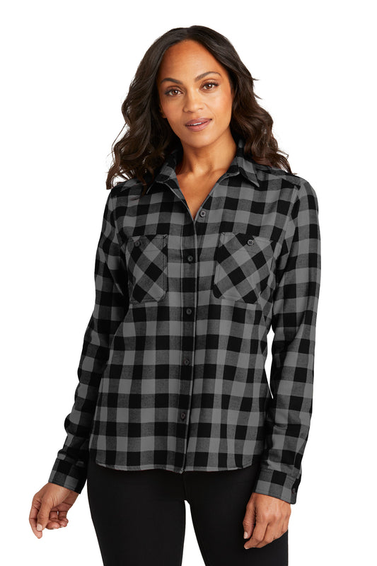 Front View of G/BkBfflCk Port Authority Women's Plaid Flannel Shirt LW669 - XS