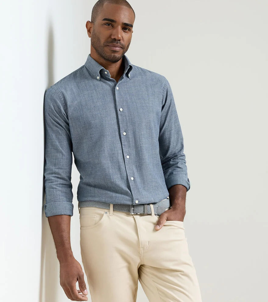 Peter Millar Men's Devonport Chambray Cotton-Stretch Sport Shirt