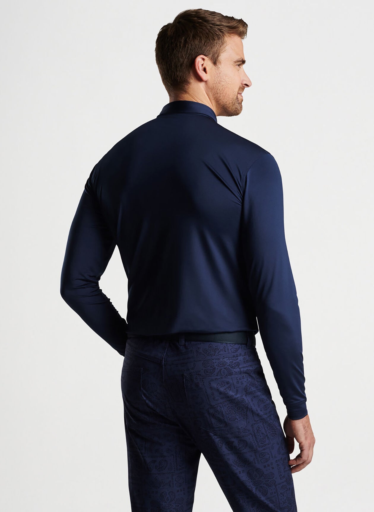 Peter Millar Men's Solid Performance Long-Sleeve Jersey Polo - Navy - XXL