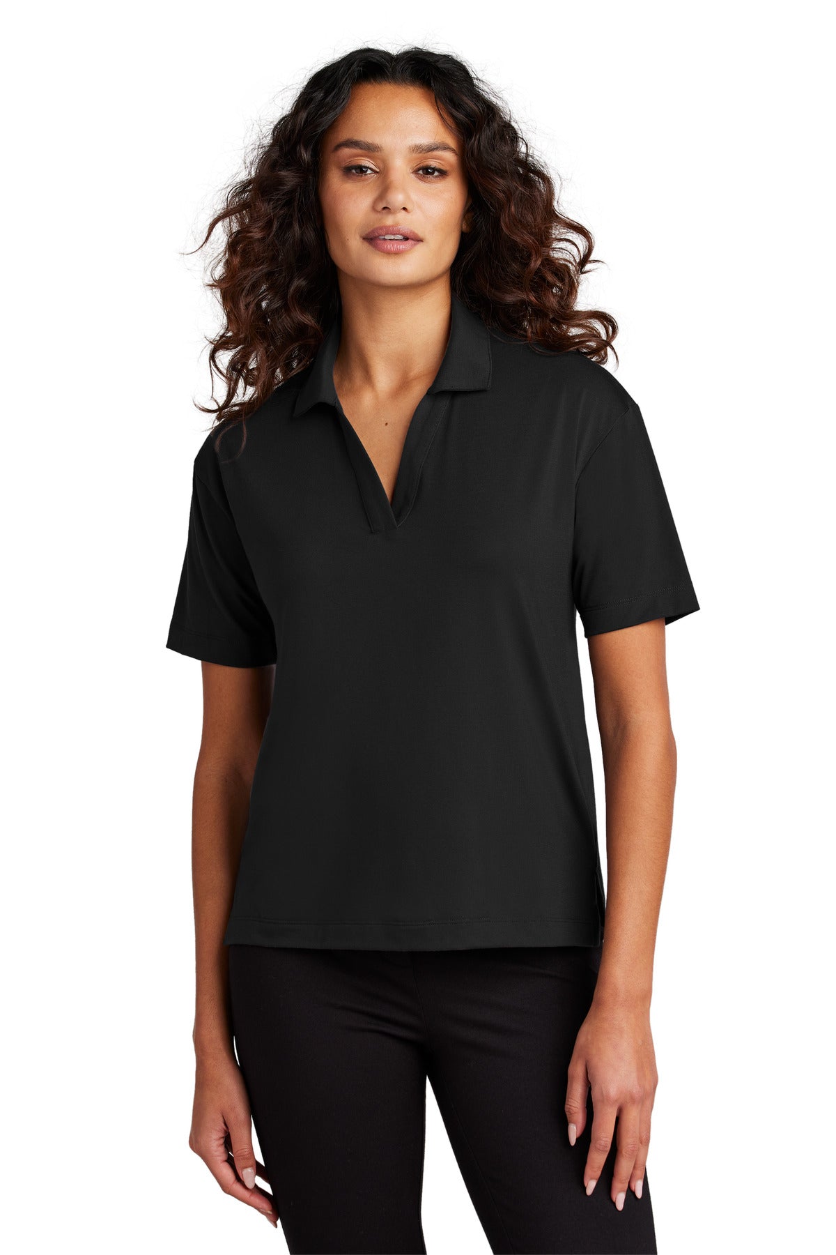 Front View of DeepBlack Mercer+Mettle Women's Stretch Jersey Polo MM1015 - XS
