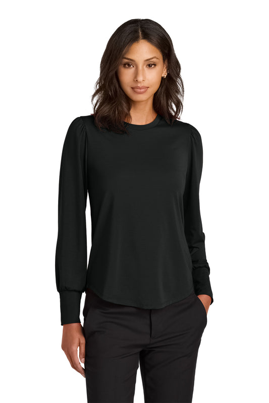 Front View of DeepBlack Mercer+Mettle Women's Stretch Jersey Long Sleeve Blouson Top MM1019 - XS