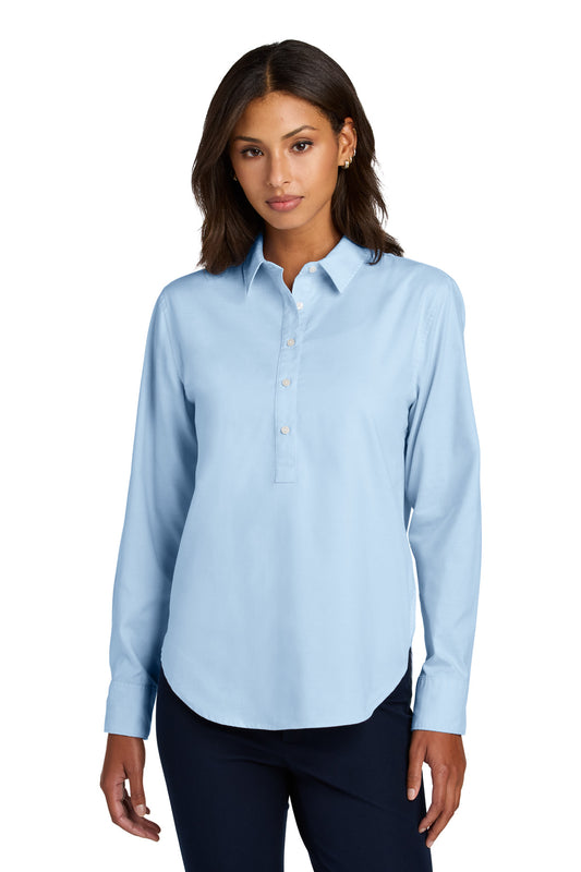 Front View of LightBlue Mercer+Mettle Women's Long Sleeve Modern Oxford Shirt MM2003 - XS