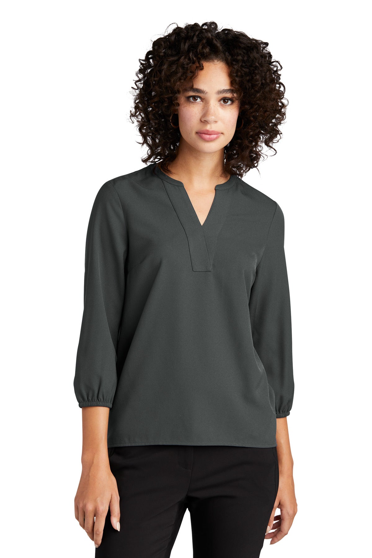 Front View of AnchorGrey Mercer+Mettle Women's Stretch Crepe 3/4-Sleeve Blouse MM2011 - XS