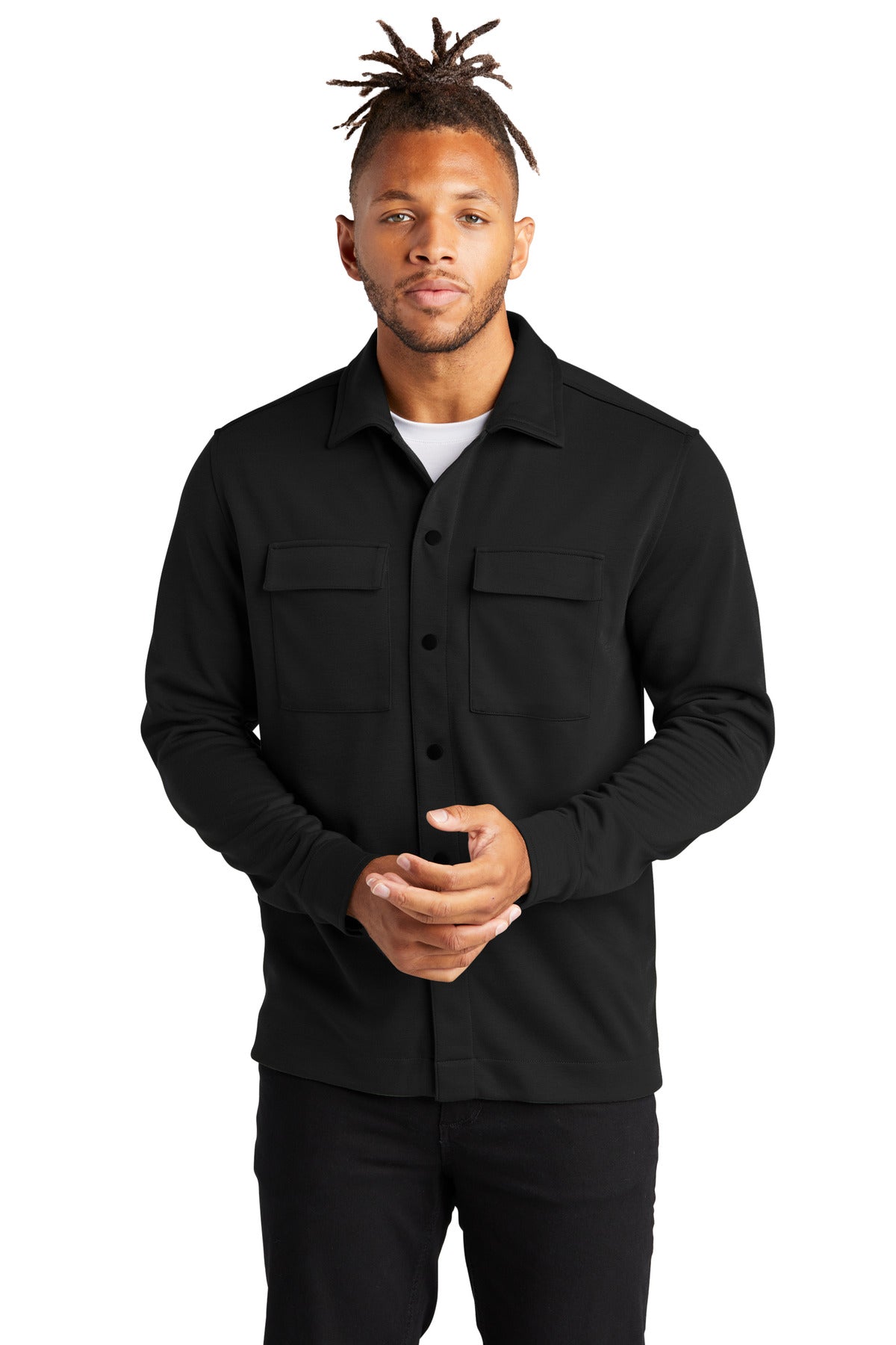Front View of DeepBlack Mercer+Mettle Double-Knit Snap Front Jacket MM3004 - XS