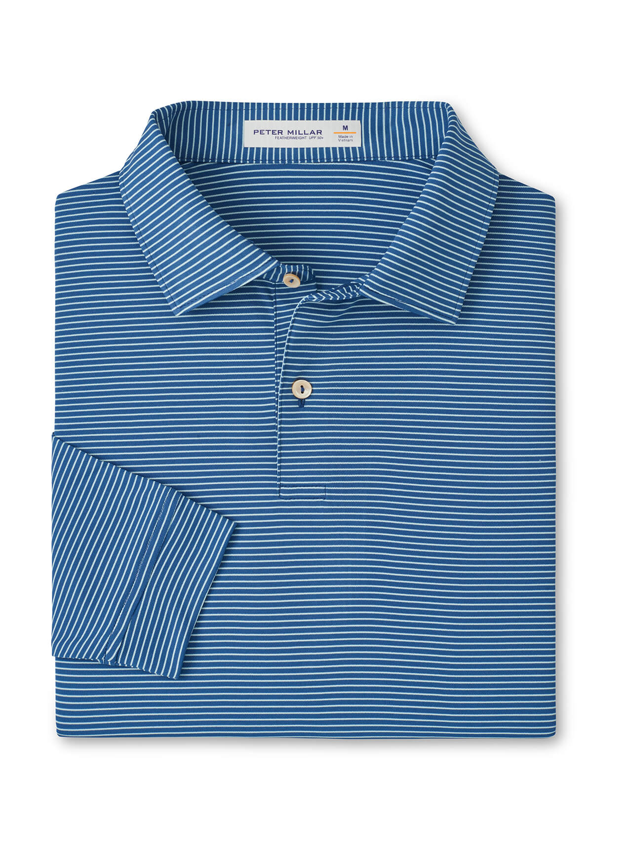 Peter Millar Men's Featherweight Stripe Long-Sleeve Performance Polo - Seaflower - LG