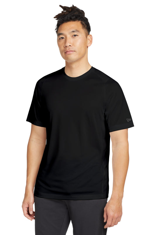 Front View of Black Solid New Era Series Performance Crew Tee. NEA200 - XS