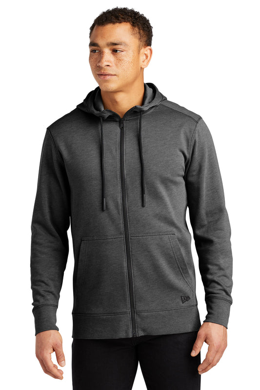 Front View of Black Heather New Era Tri-Blend Fleece Full-Zip Hoodie NEA511 - XS