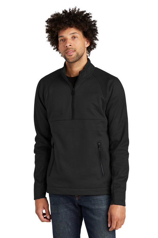 Front View of Black New Era Venue Fleece 1/4-Zip Pullover. NEA523 - XS