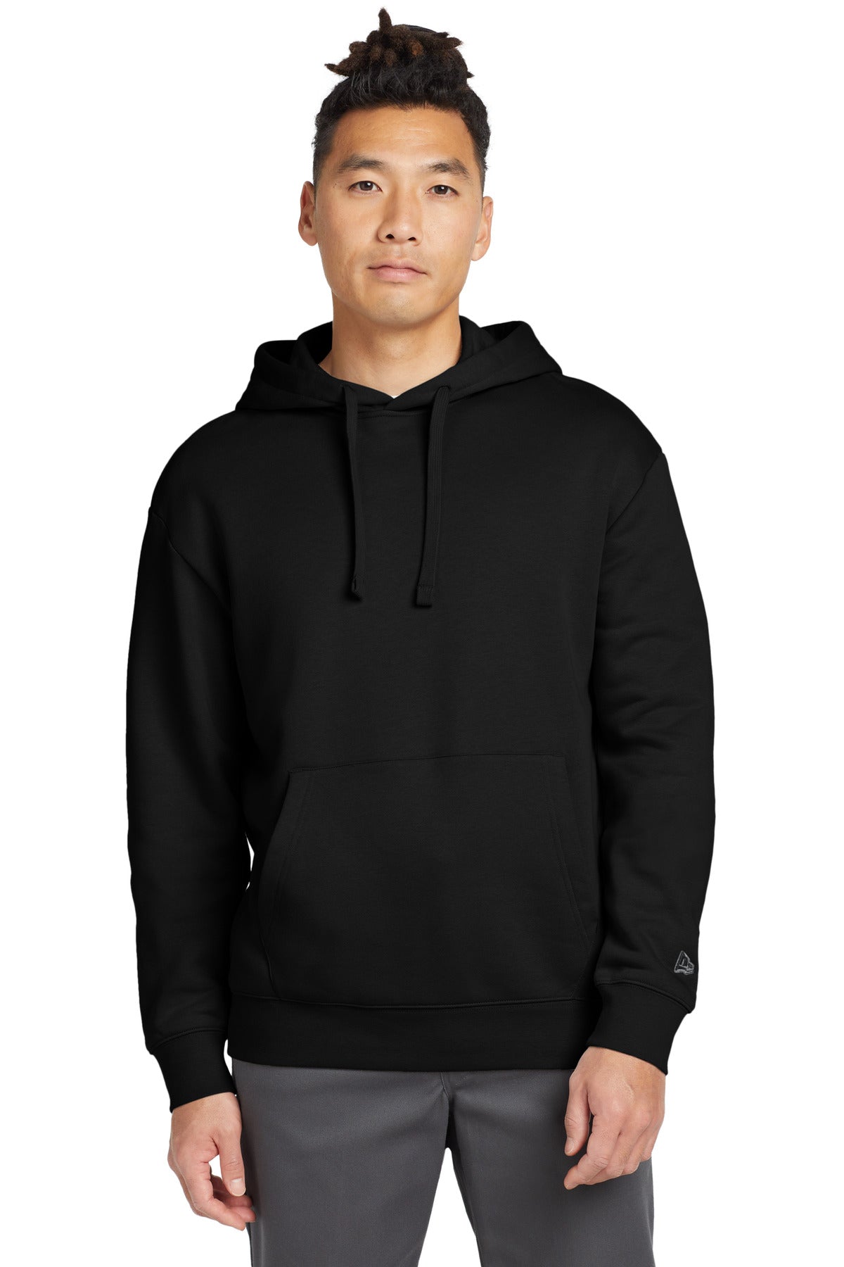 Front View of Black New Era Heritage Fleece Pullover Hoodie NEA525 - XS