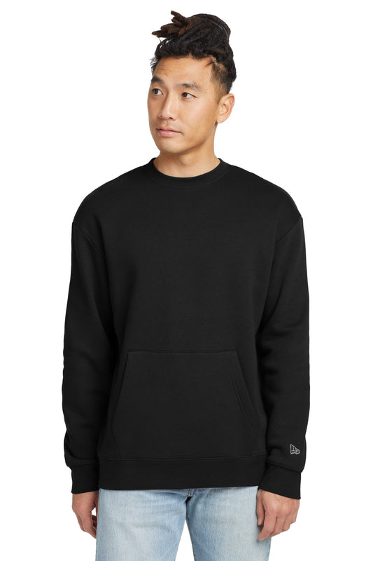 Front View of Black New Era Heritage Fleece Pocket Crew NEA527 - XS