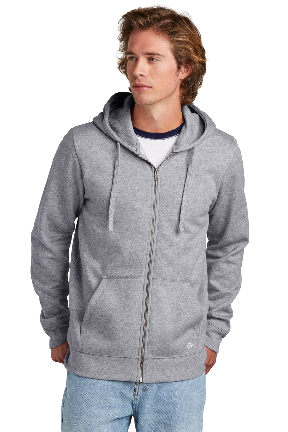 Front View of AthlHthr New Era Comeback Fleece Full-Zip Hoodie NEA551 - XS