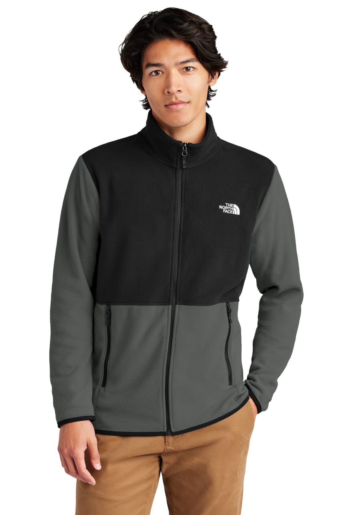 Front View of AsGy/TNFBk The North Face Glacier Full-Zip Fleece Jacket NF0A7V4J - S