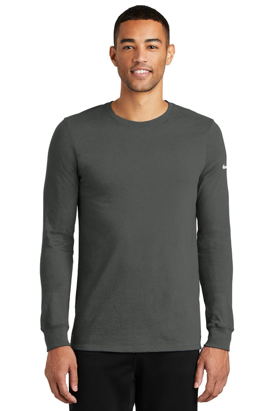 Front View of Anthracite Nike Dri-FIT Cotton/Poly Long Sleeve Tee. NKBQ5230 - XS