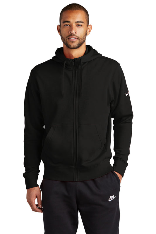 Front View of Black Nike Club Fleece Sleeve Swoosh Full-Zip Hoodie NKDR1513 - XS