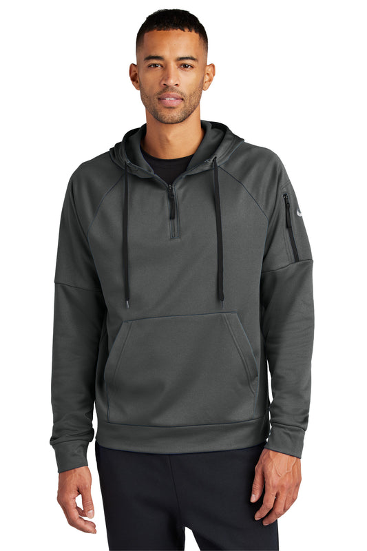 Front View of Anthracite Nike Therma-FIT Pocket 1/4-Zip Fleece Hoodie NKFD9742 - XS