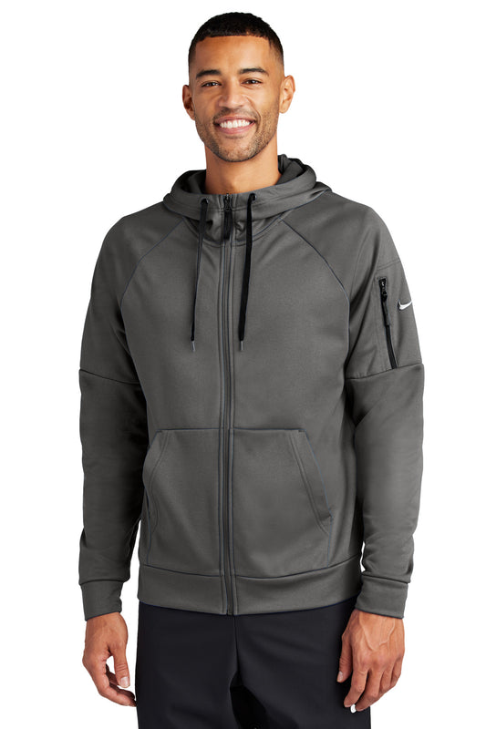 Front View of Anthracite Nike Therma-FIT Pocket Full-Zip Fleece Hoodie NKFD9859 - XS