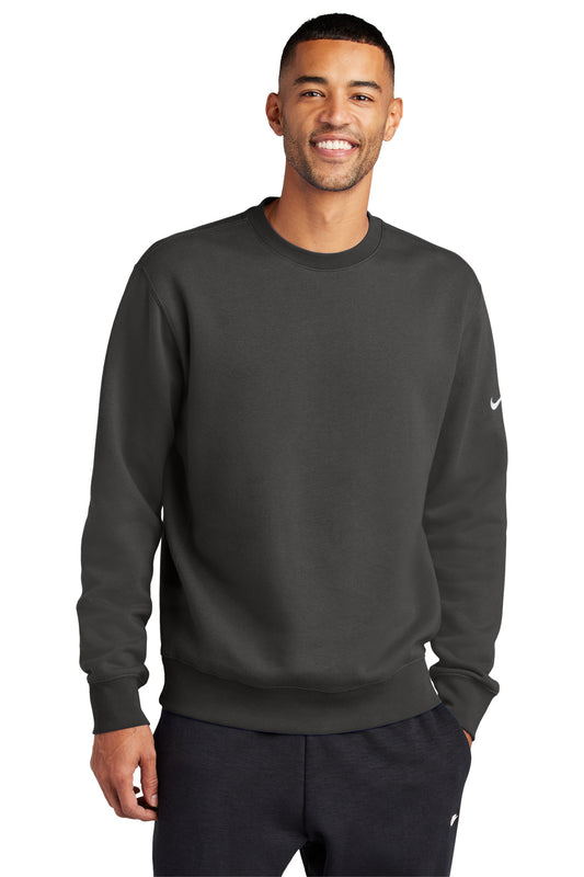 Front View of Anthracite Nike Club Fleece Sleeve Swoosh Crew NKFD9863 - XS
