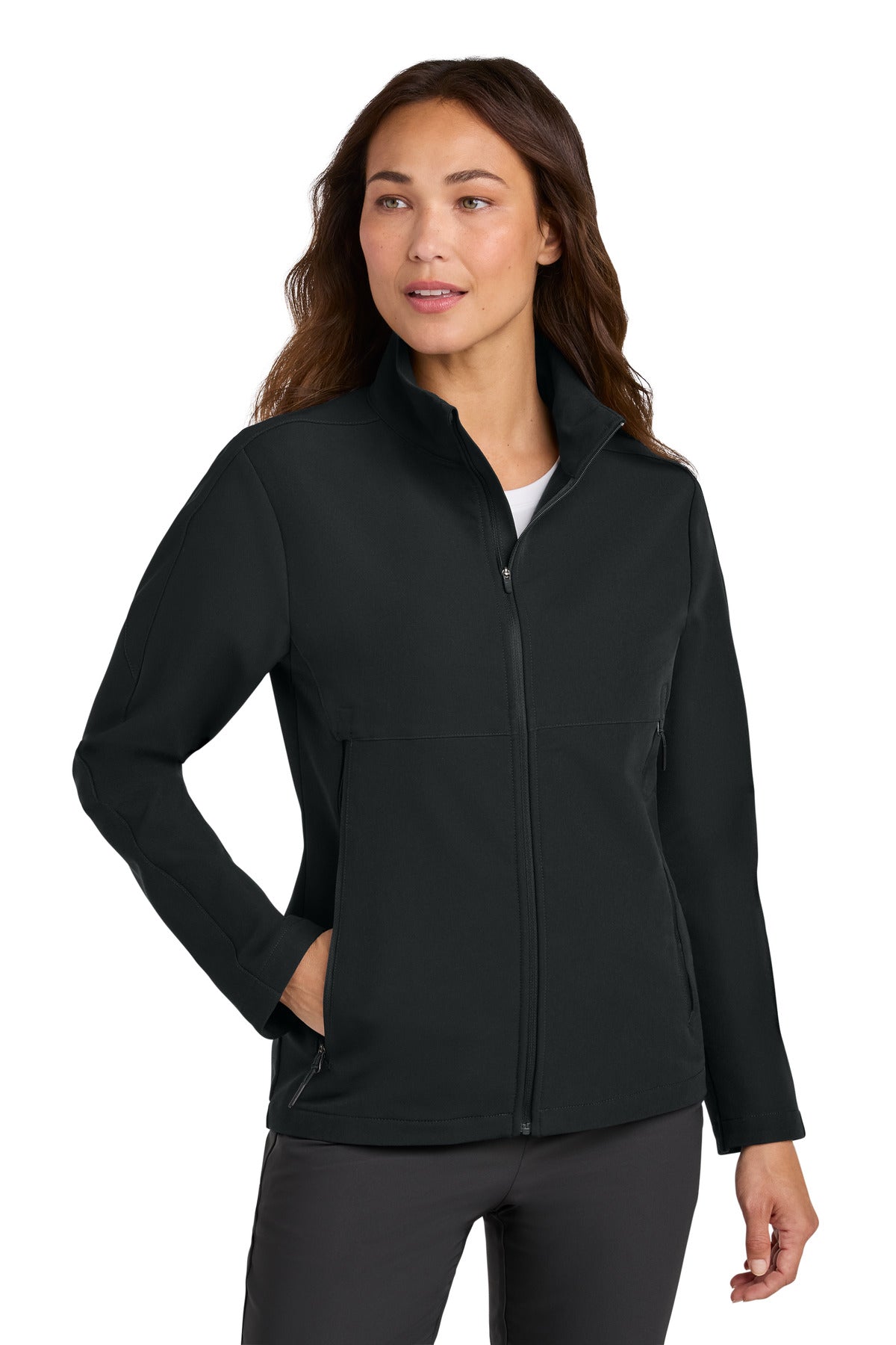 Front View of Black Nike Women's Full-Zip Soft Shell Jacket NKHM7937 - S