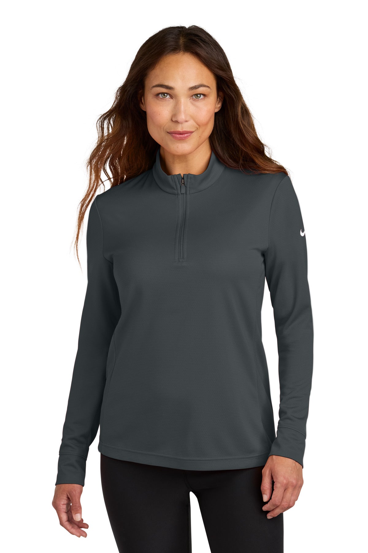 Front View of Anthracite Nike Women's Essential 1/2-Zip Cover-Up NKHM7969 - S