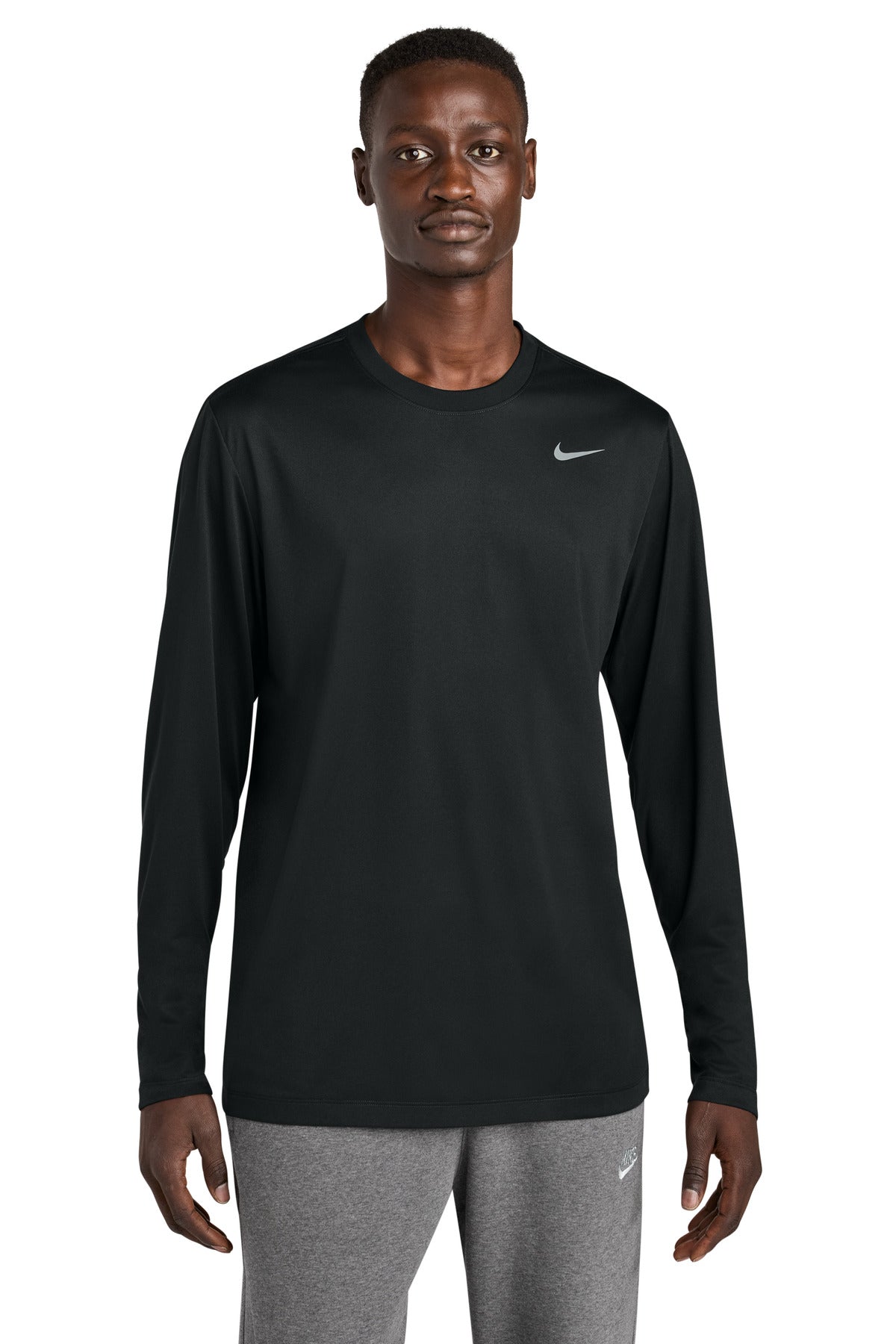 Front View of Black Nike Team rLegend Long Sleeve Tee NKHQ4550 - S