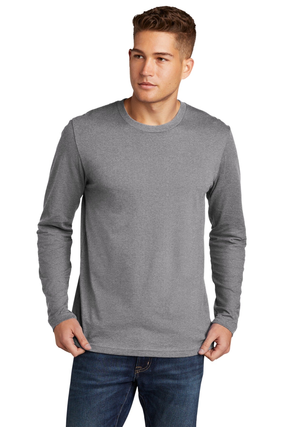 Front View of HthrGray Next Level Apparel Cotton Long Sleeve Tee. NL3601 - XS
