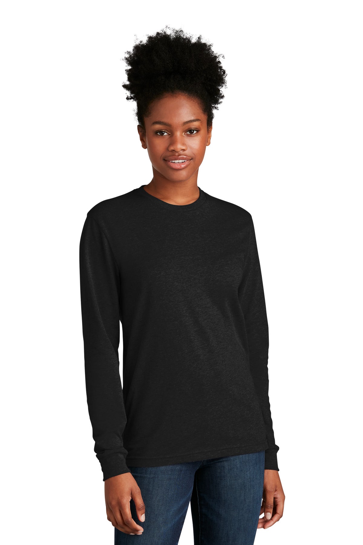 Front View of Black Next Level Apparel Adult CVC Long Sleeve Tee NL6211 - XS