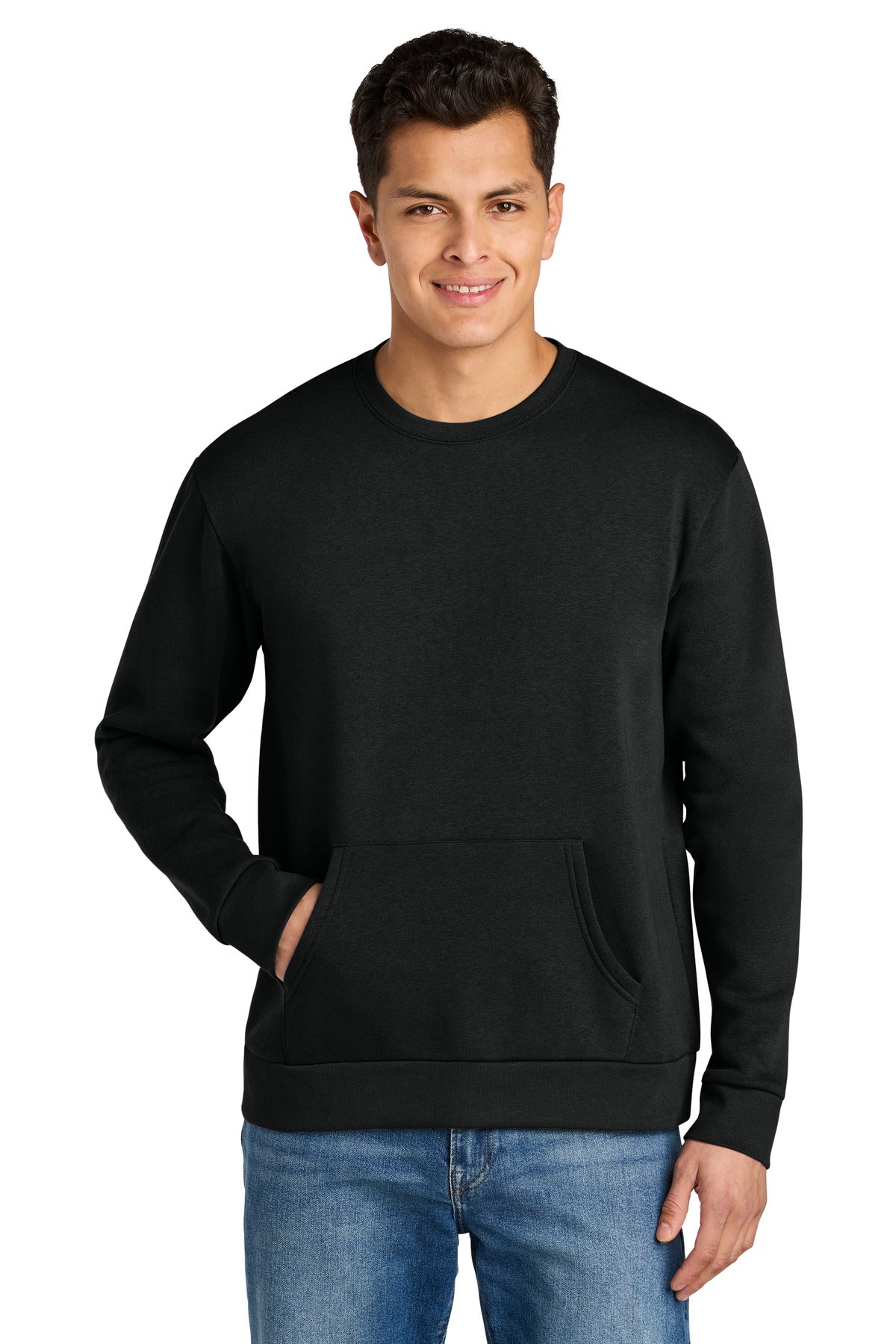 Front View of Black Next Level Apparel Santa Barbara Pocket Sweatshirt NL9001 - XS