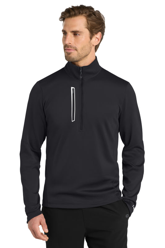 Front View of Blacktop OGIO Fulcrum 1/4-Zip. OE701 - XS