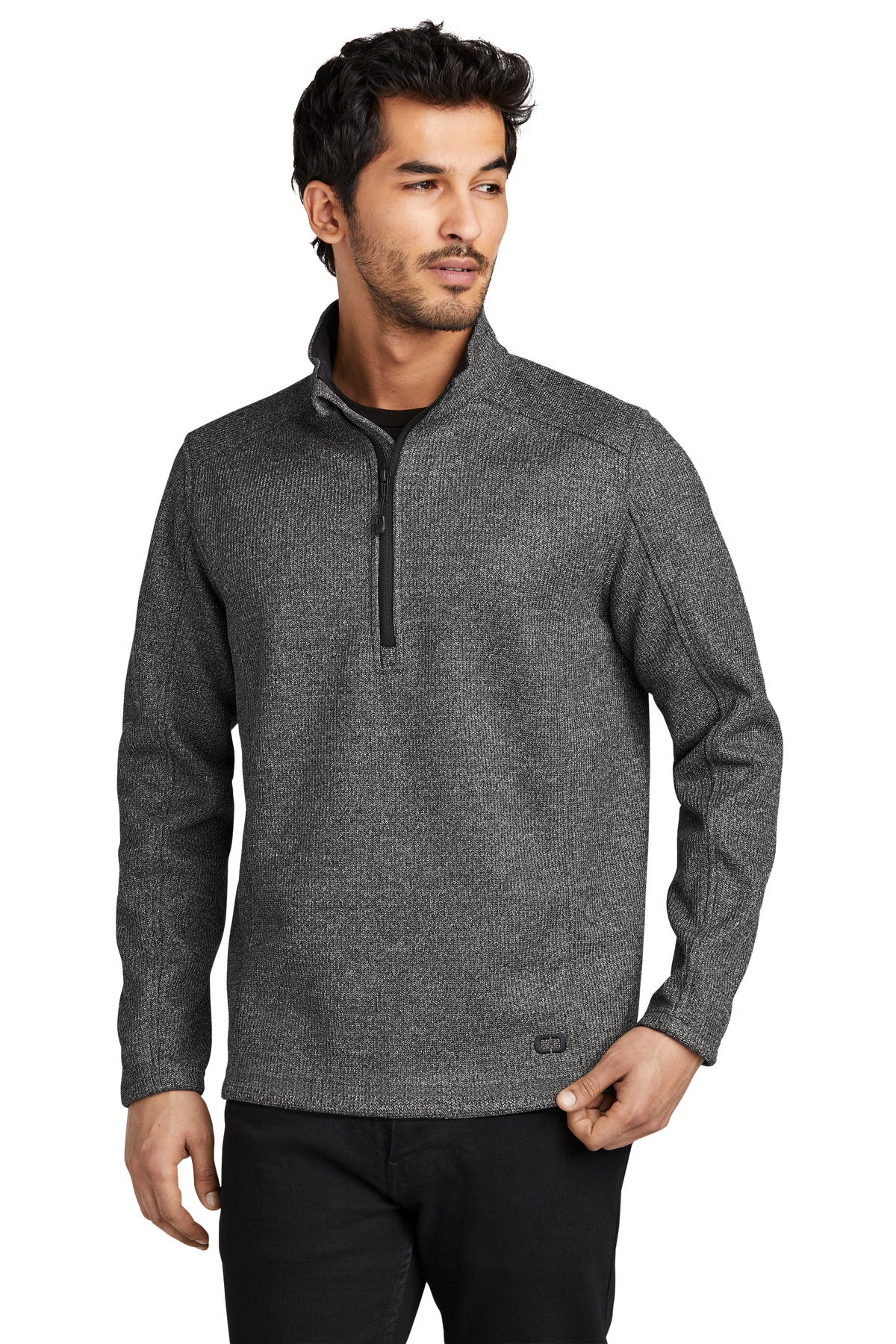 Front View of DslGyHthr OGIO Grit Fleece 1/2-Zip OG729 - XS