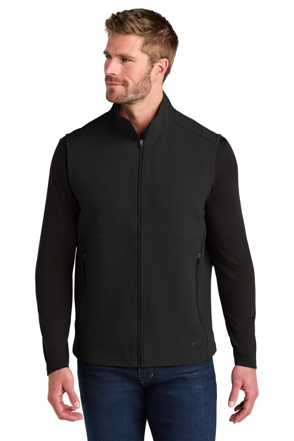 Front View of Blacktop OGIO Kinetic Soft Shell Vest OG741 - XS