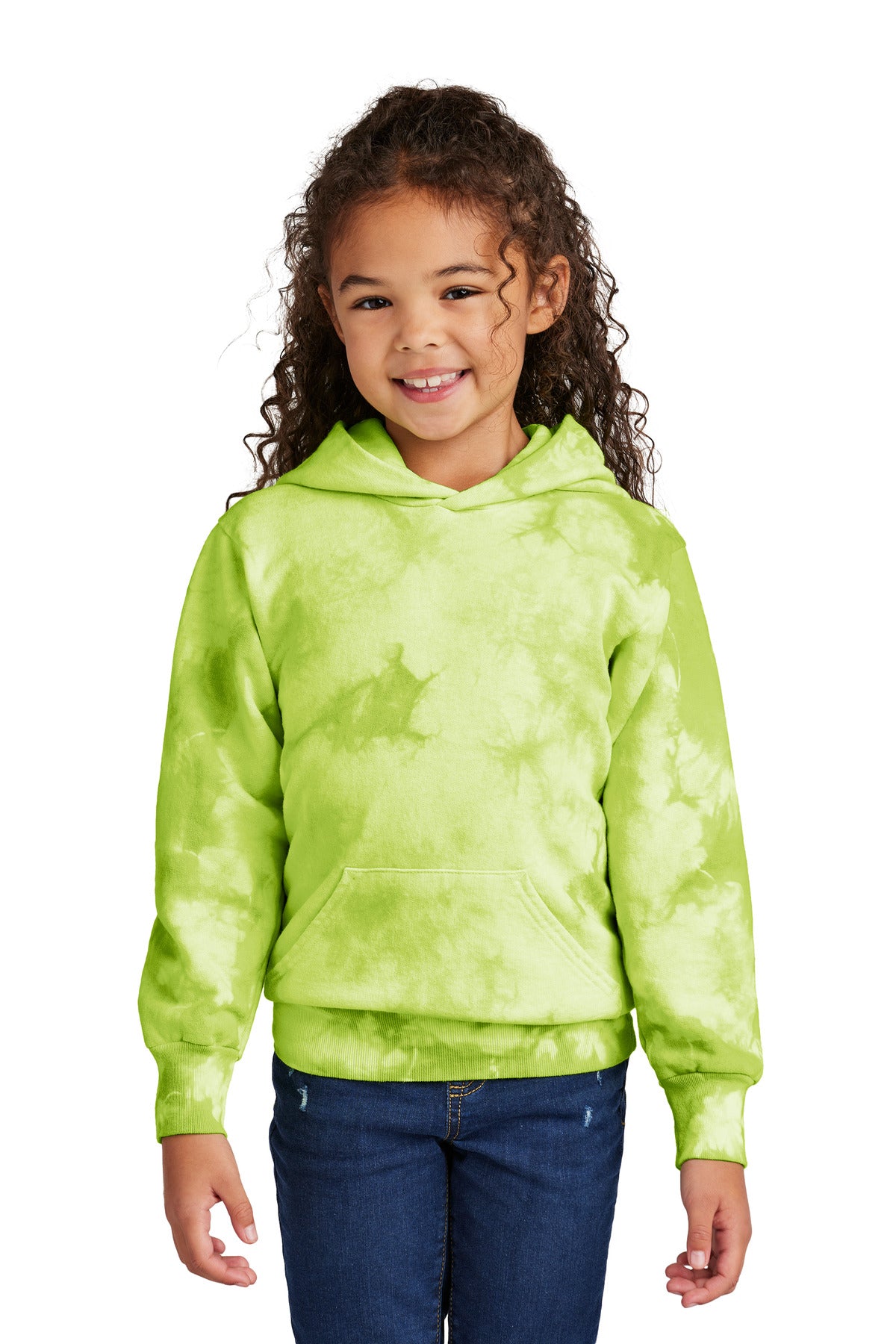 Front View of LemonLime Port & Co Youth Crystal Tie-Dye Pullover Hoodie PC144Y - XS