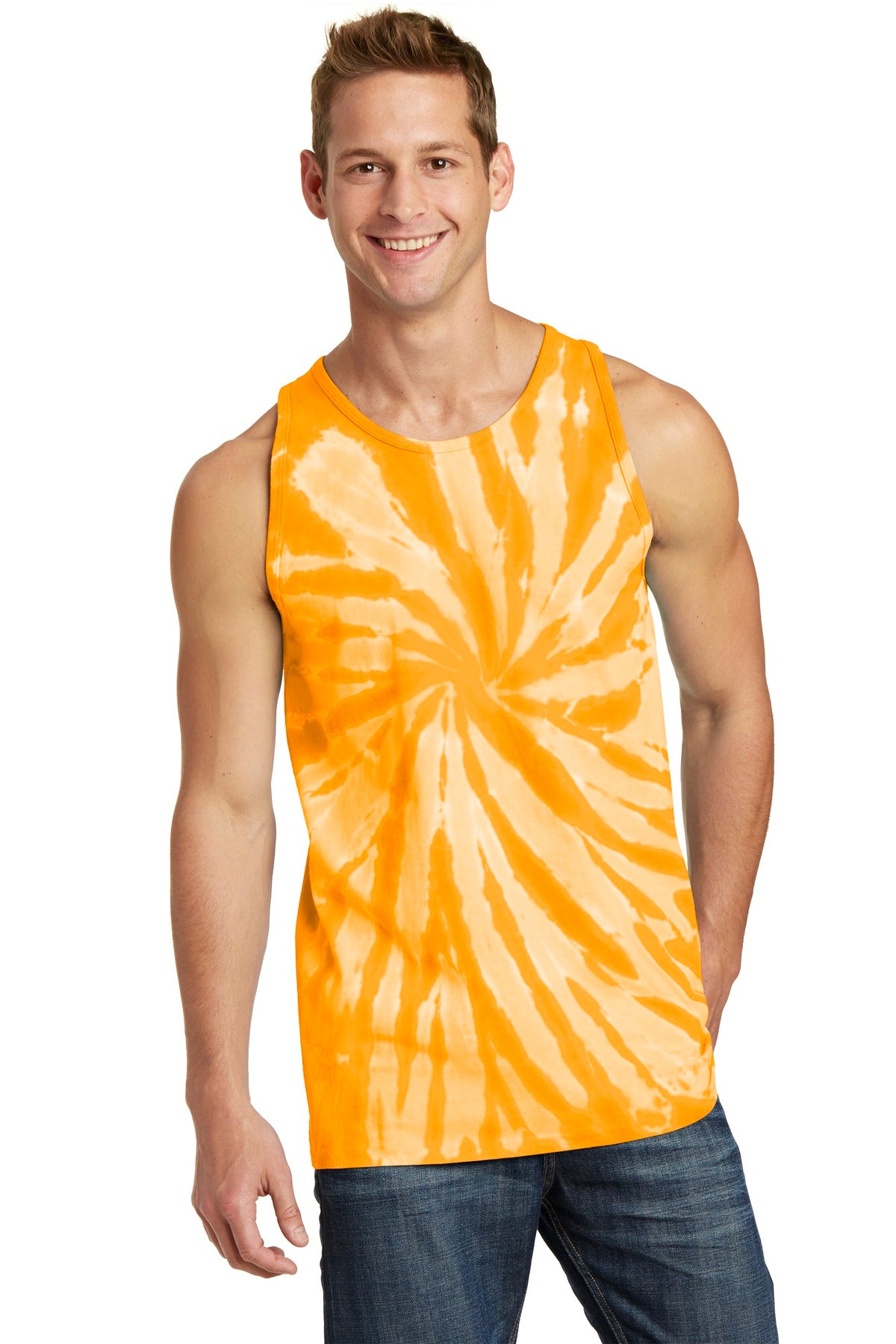 Front View of Gold Port & Co Tie-Dye Tank Top. PC147TT - S