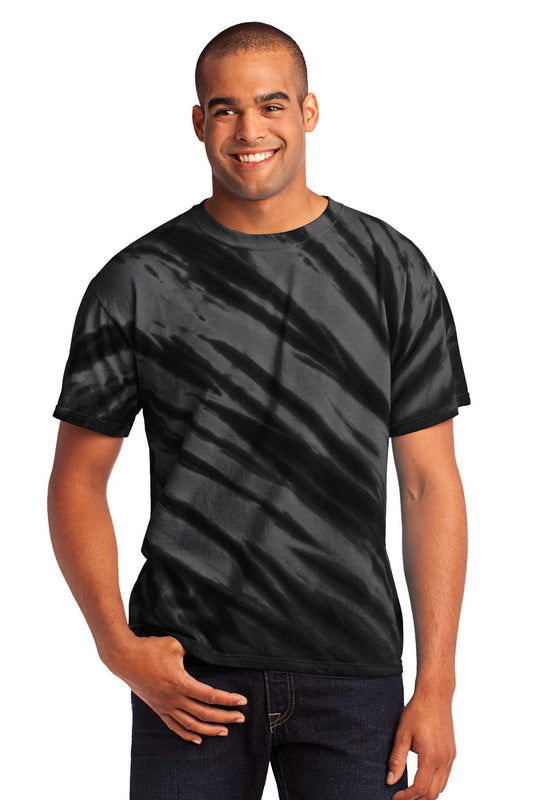 Front View of Black Port & Co Tiger Stripe Tie-Dye Tee. PC148 - S