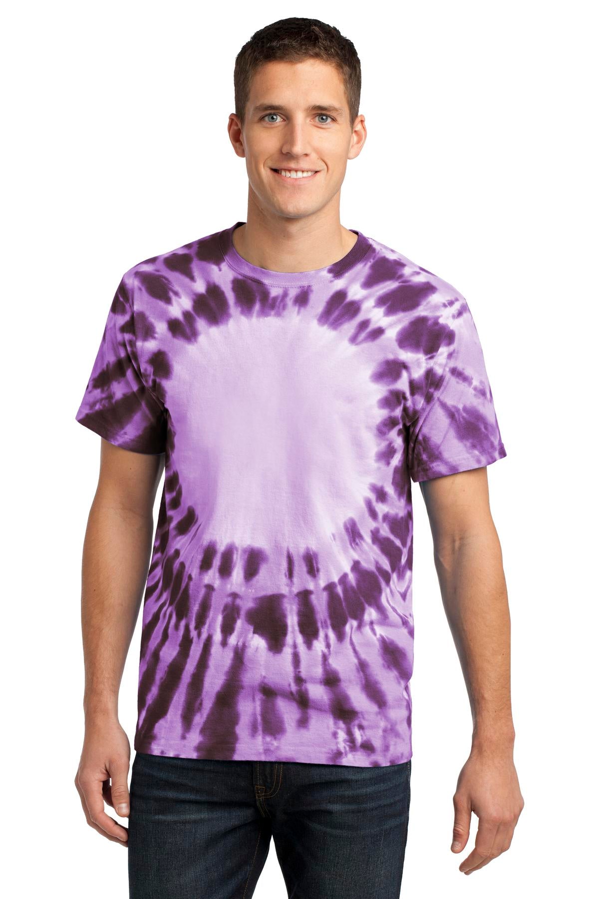 Front View of Purple Port & Co Window Tie-Dye Tee. PC149 - S