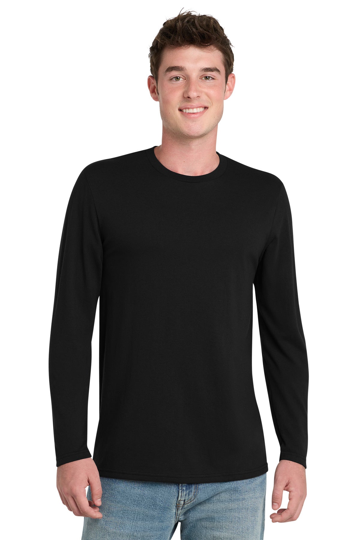 Front View of Black Port & Co Tri-Blend Long Sleeve Tee. PC330LS - S