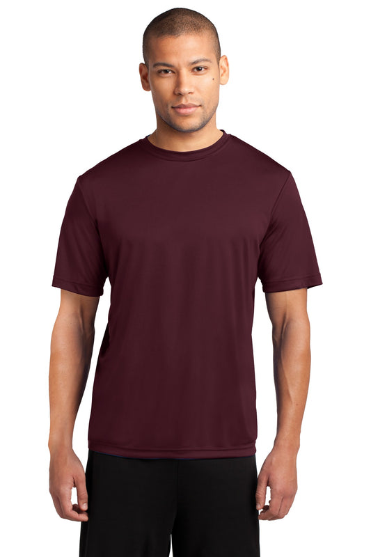 Front View of Ath Maroon Port & Co Performance Tee. PC380 - XS