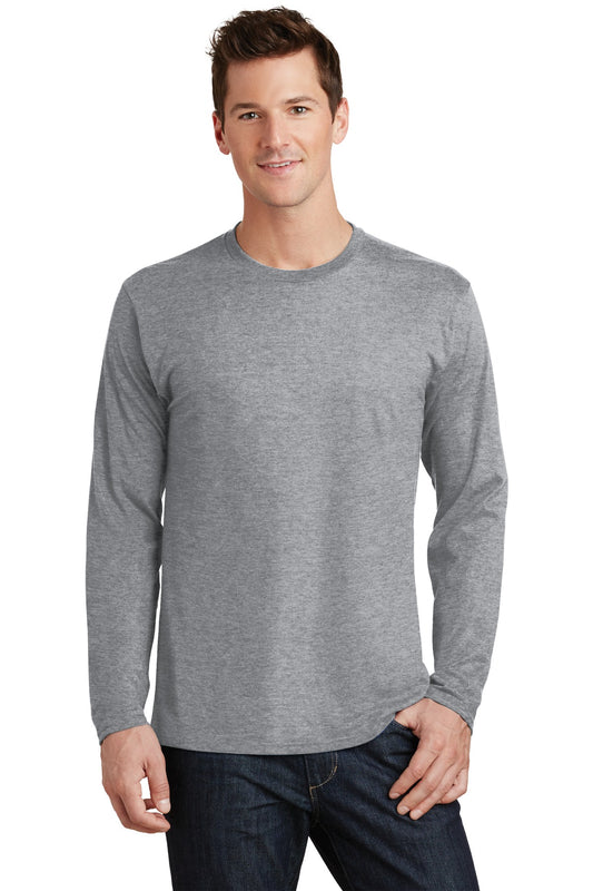 Front View of Athletic Hthr Port & Co Long Sleeve Fan Favorite Tee. PC450LS - S