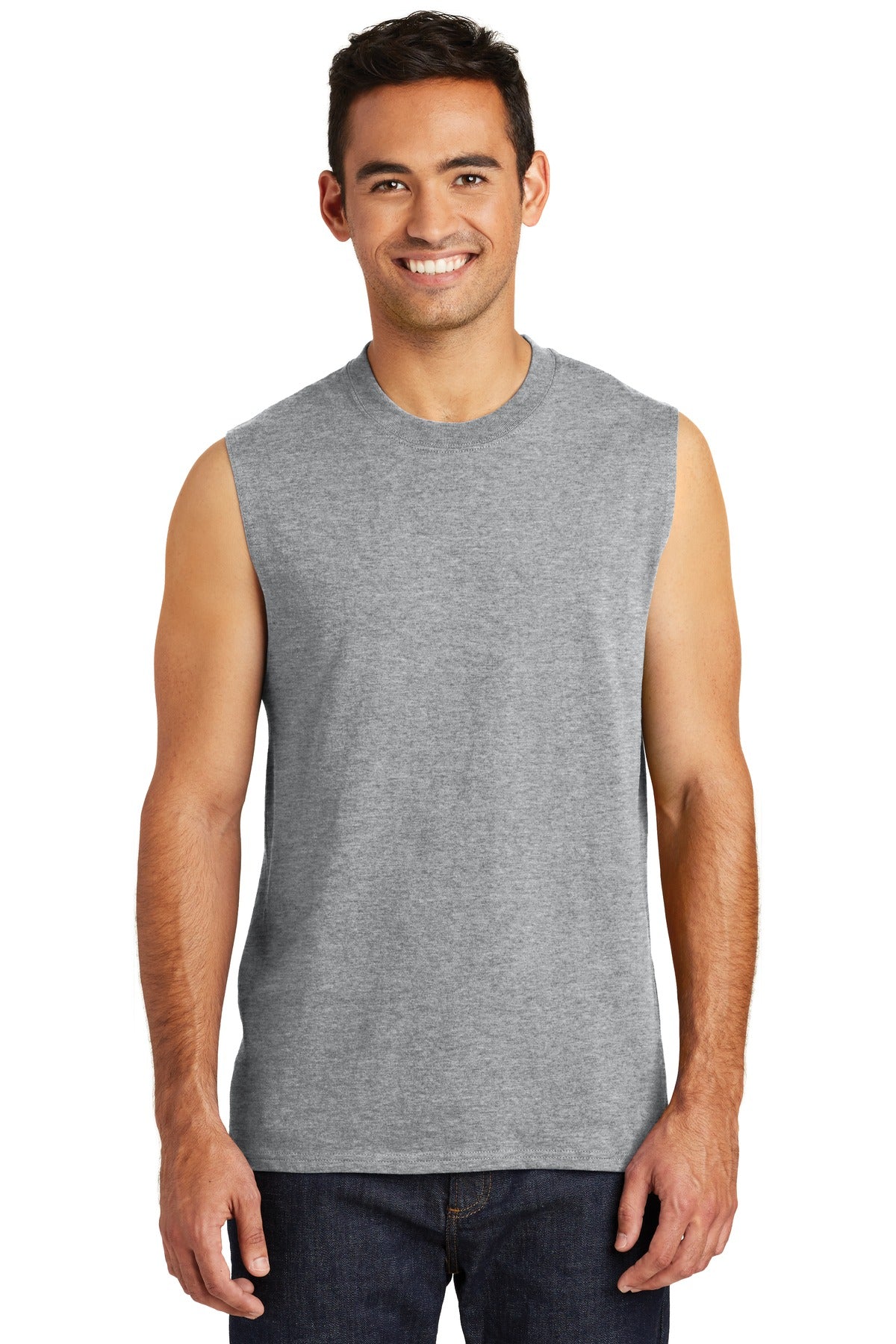 Front View of Athletic Hthr Port & Co Core Cotton Sleeveless Tee. PC54SL - S