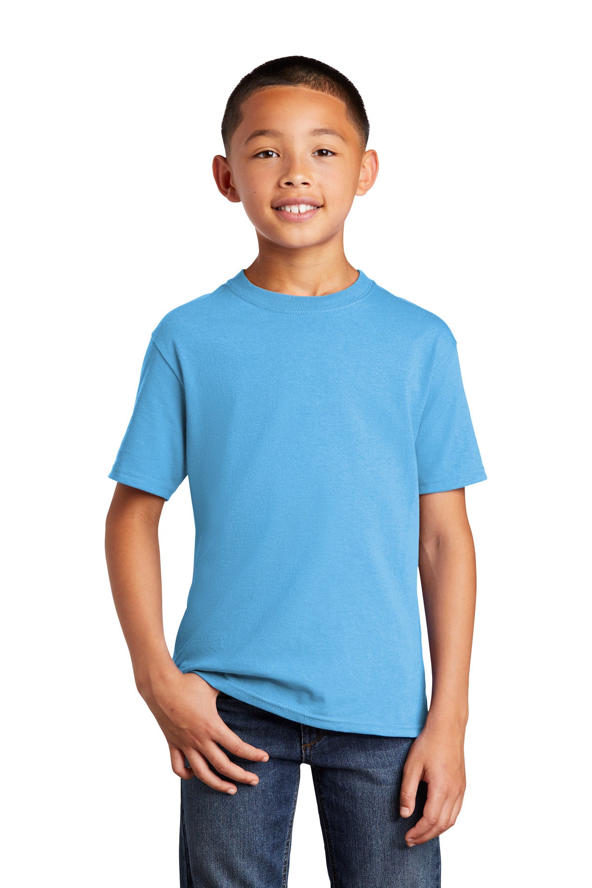 Front View of AquaticBl Port & Co Youth Core Cotton DTG Tee PC54YDTG - XS