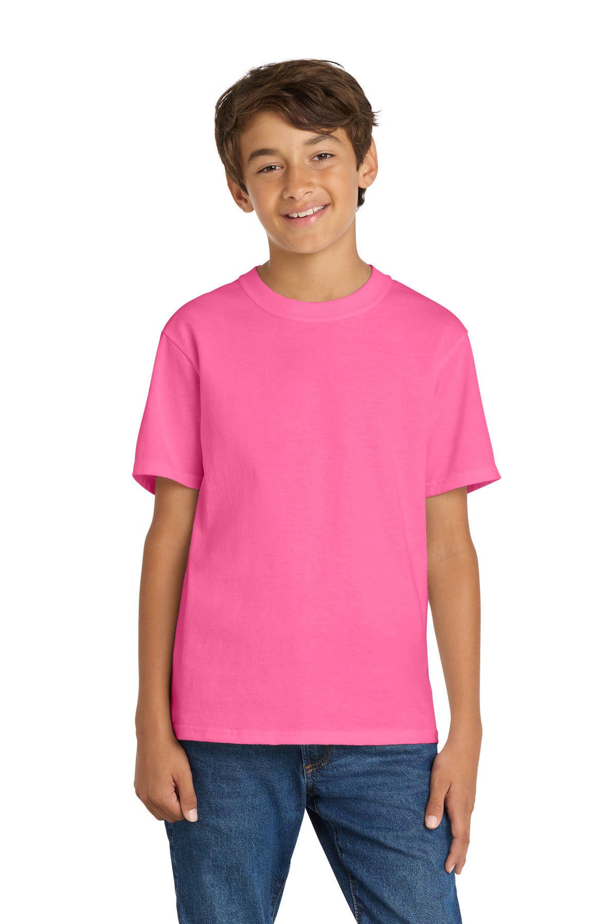 SanMar PC54Y_neonpink_model_front.jpg