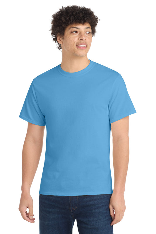 Front View of Aquatic Blue Port & Co Core Cotton Tee. PC54 - S