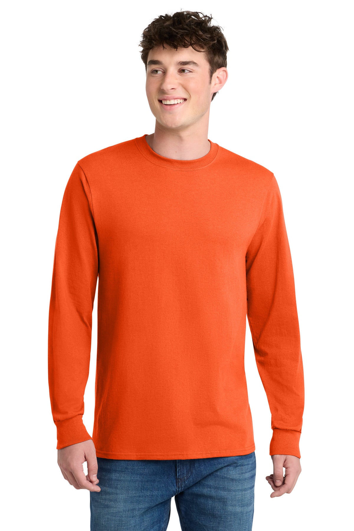 SanMar PC55LS_safetyorange_model_front.jpg