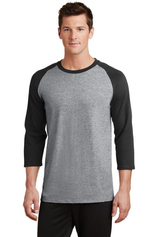 Front View of AH/Jet Black Port & Co Core Blend 3/4-Sleeve Raglan Tee. PC55RS - S