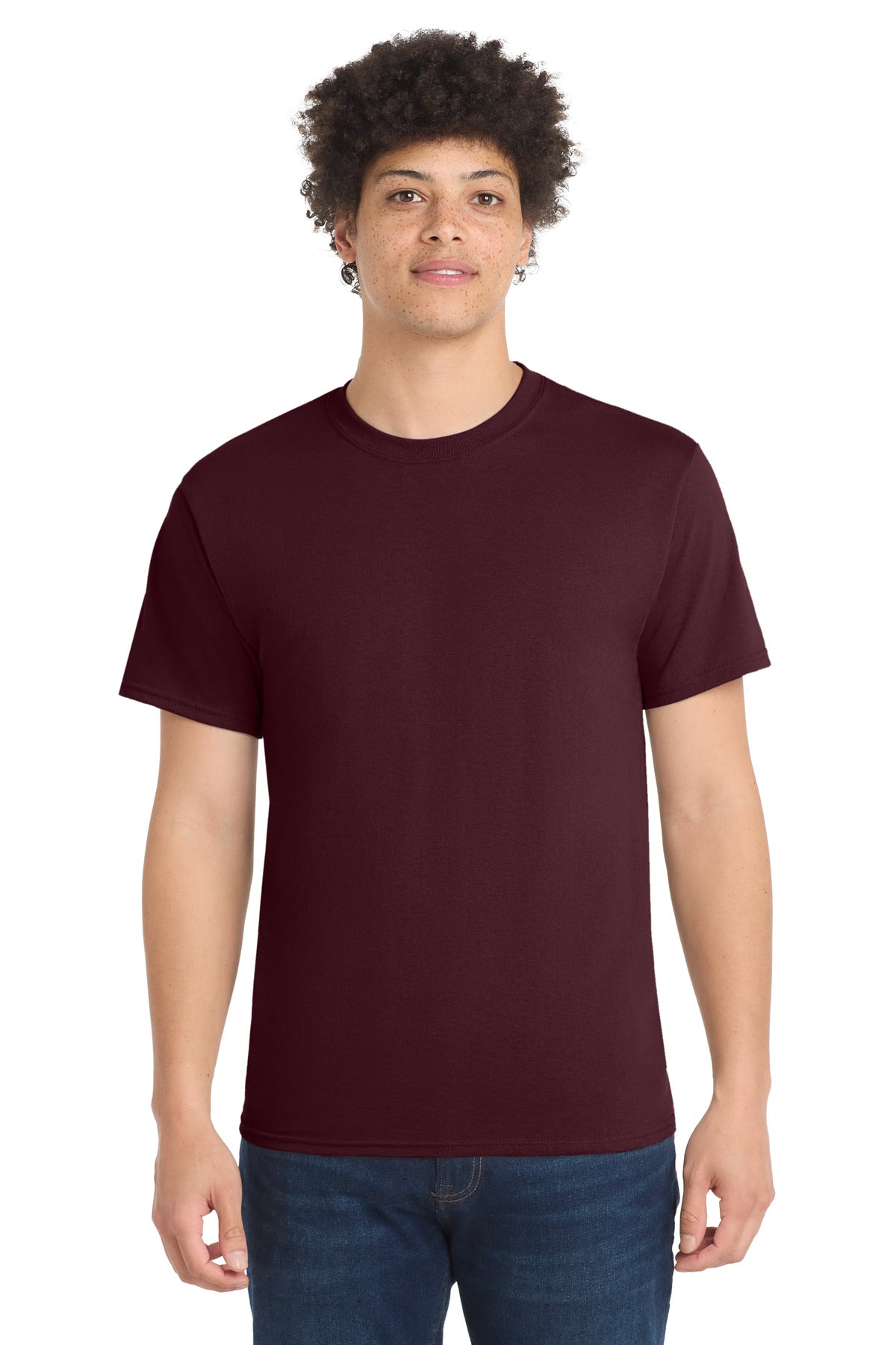 SanMar PC55_athleticmaroon_model_front.jpg