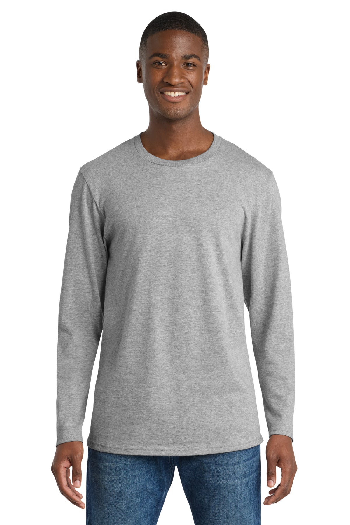 Front View of Athletic Hthr Port & Co Long Sleeve Bouncer Tee PC600LS - S