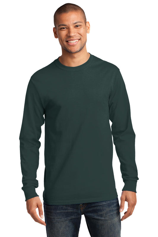 Front View of Dark Green Port & Co Tall Long Sleeve Essential Tee. PC61LST - 2XLT