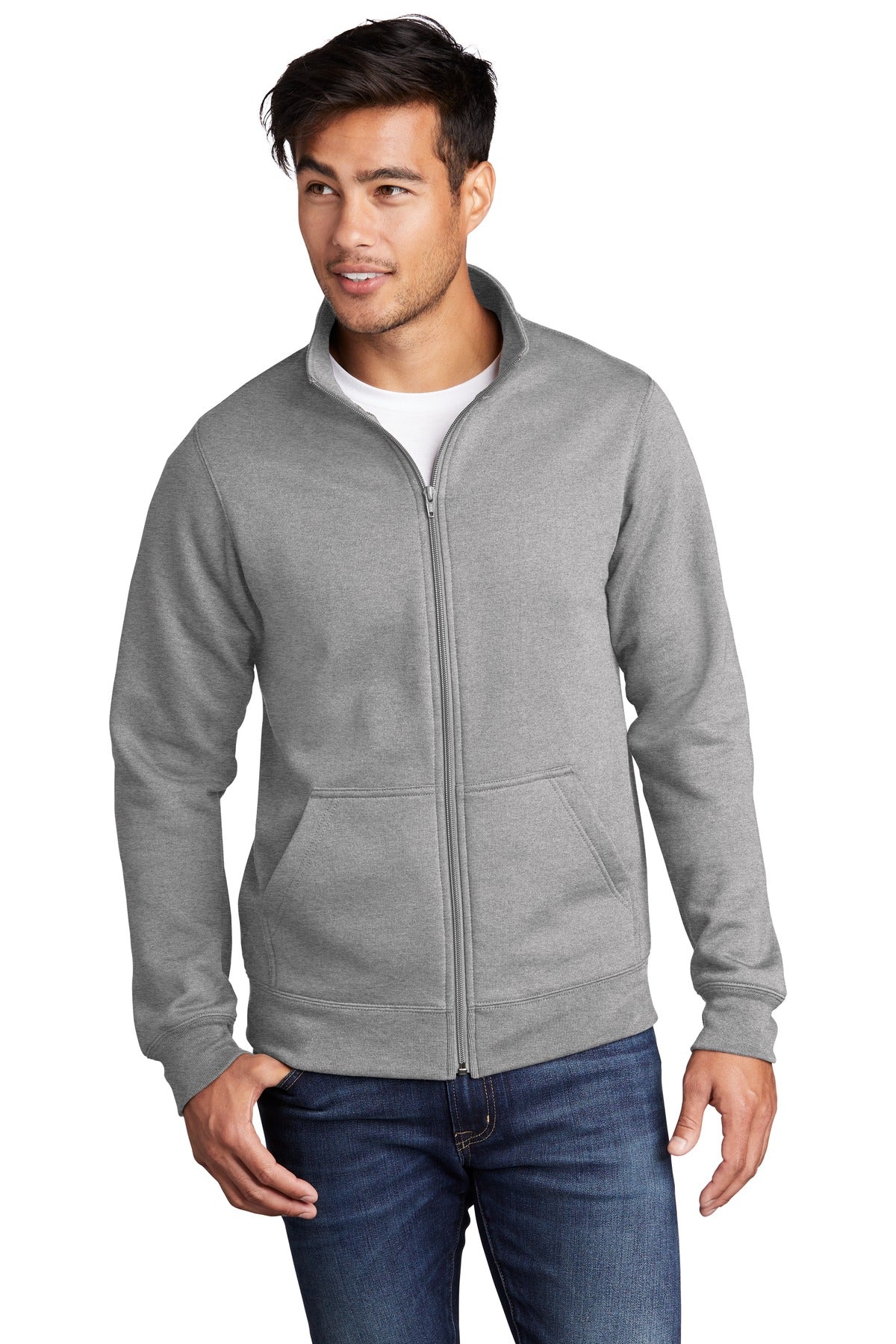 Front View of Athletic Hthr Port & Co Core Fleece Cadet Full-Zip Sweatshirt PC78FZ - S