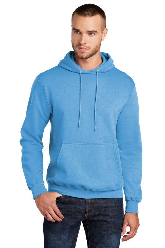 Front View of Aquatic Blue Port & Co Core Fleece Pullover Hooded Sweatshirt. PC78H - S