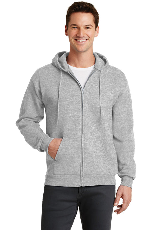 Front View of Ash Port & Co Core Fleece Full-Zip Hooded Sweatshirt. PC78ZH - S